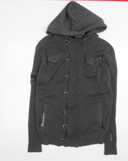 Crosshatch Men’s Grey Hooded Knit Button Jacket XL