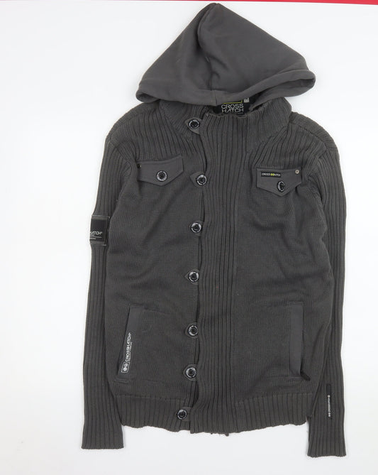 Crosshatch Men’s Grey Hooded Knit Button Jacket XL