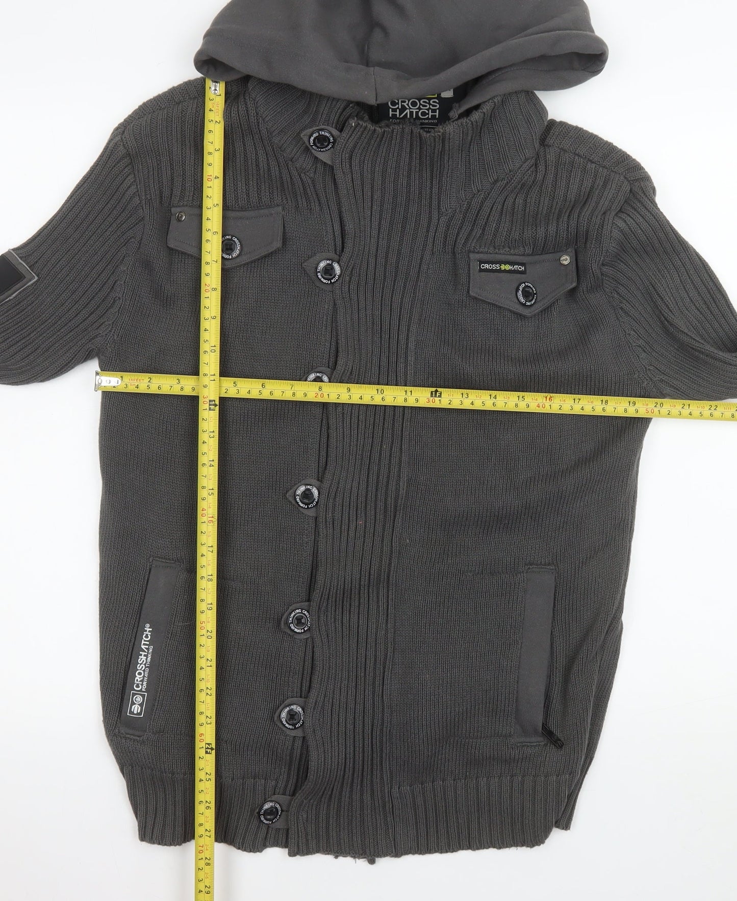 Crosshatch Men’s Grey Hooded Knit Button Jacket XL