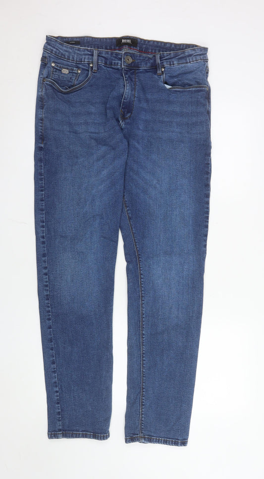 Diesel Mens Blue Regular Fit Straight Denim Jeans 34W 32L