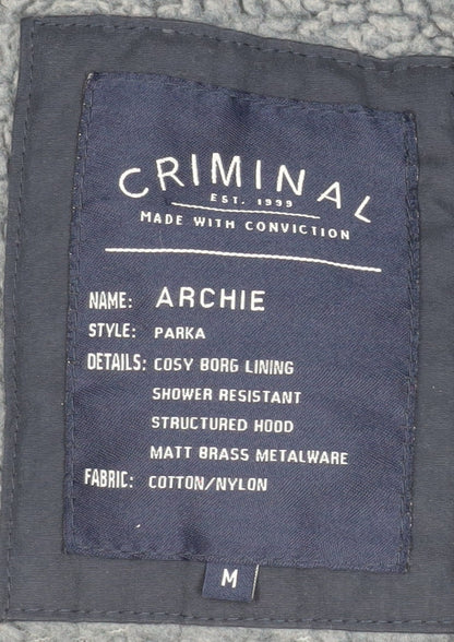 Mens UK Size M Criminal Blue Parka Coat