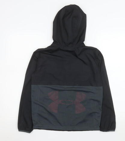 Under Armour Boys Black Windbreaker Hooded Jacket Size 10 Years