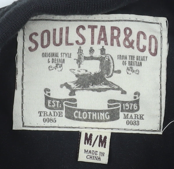 Mens UK Size M Soulstar&Co Black Bomber Jacket