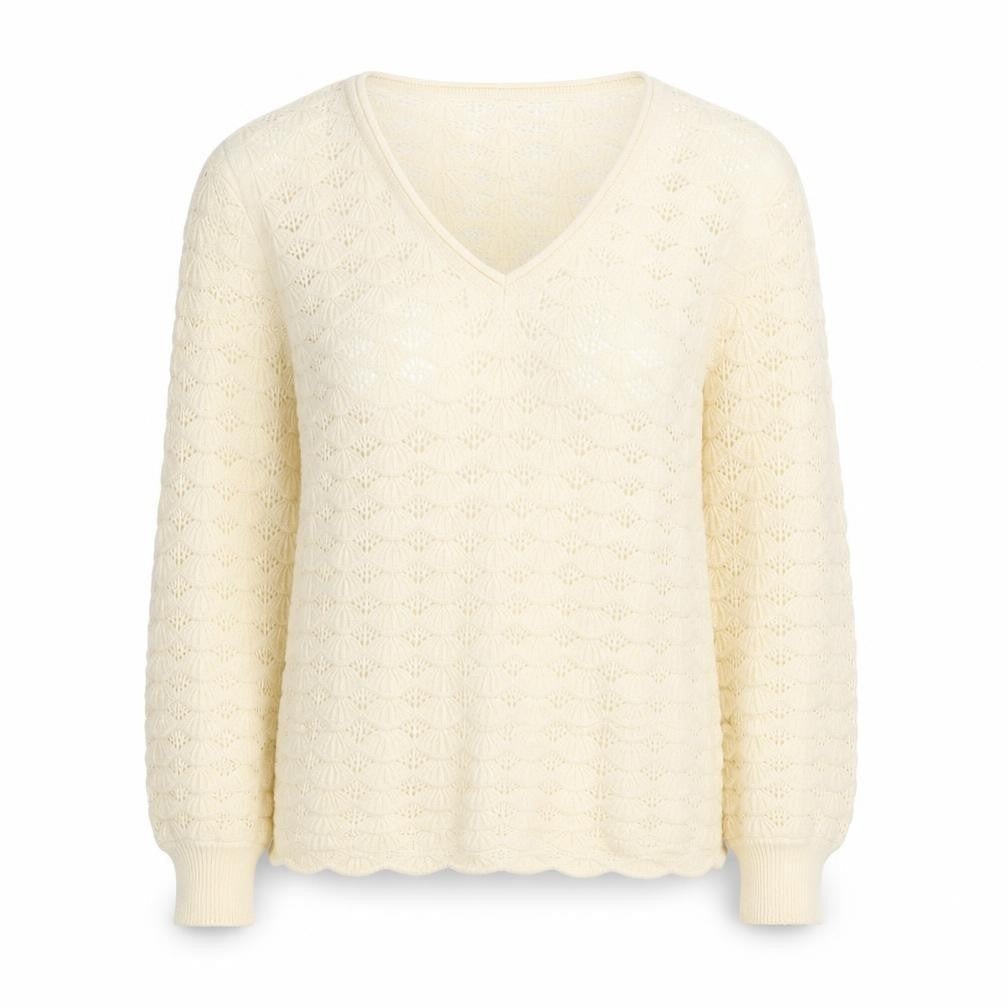 ONLY Womens Ivory V-Neck Open Knit Pullover Jumper Size M