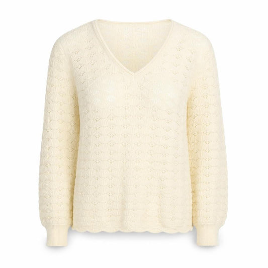 ONLY Womens Ivory V-Neck Open Knit Pullover Jumper Size M