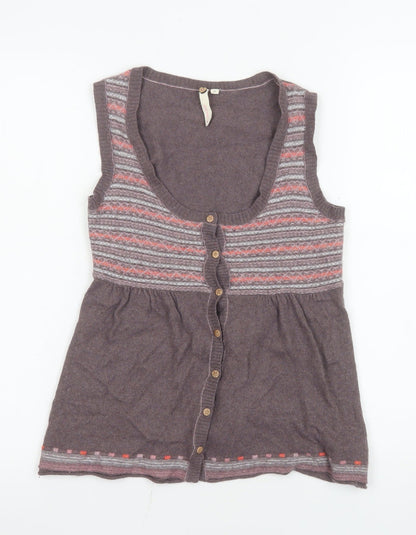 White Stuff Womens Brown Fair Isle Sleeveless Cardigan Size 8