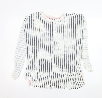 White Stuff Womens Blue Stripe Linen Jumper UK 12 Long Sleeve Relaxed Fit