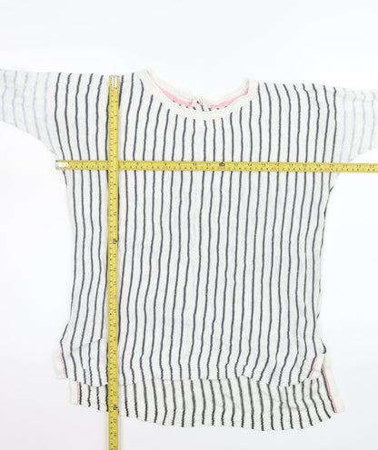 White Stuff Womens Blue Stripe Linen Jumper UK 12 Long Sleeve Relaxed Fit