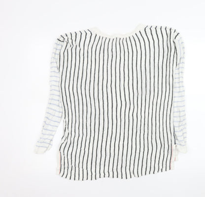 White Stuff Womens Blue Stripe Linen Jumper UK 12 Long Sleeve Relaxed Fit