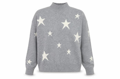 Colour Eighteen Women Grey Star Mock Neck Pullover Jumper M