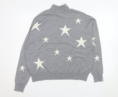Colour Eighteen Women Grey Star Mock Neck Pullover Jumper M