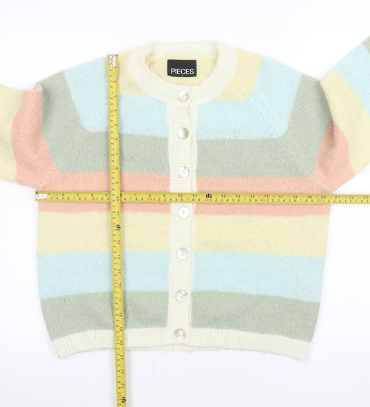 Pieces Womens Multicoloured Striped Cardigan M Knit Crew Neck