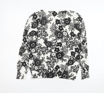 M&Co Women Ivory Black Floral Knit Blouse Size 14