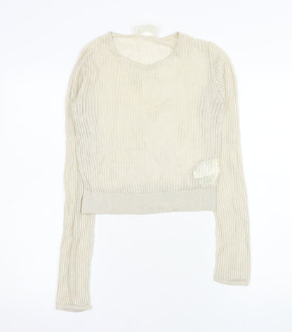 H&M Women Beige Crop Knit Top Lyocell Cashmere Size 12