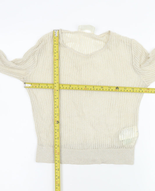 H&M Women Beige Crop Knit Top Lyocell Cashmere Size 12