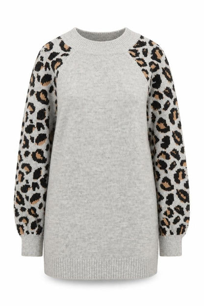 Tu Women Grey Leopard Sleeve Crew Neck Long Sleeve Jumper Size 12