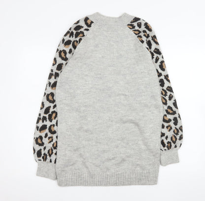 Tu Women Grey Leopard Sleeve Crew Neck Long Sleeve Jumper Size 12
