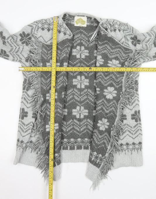 Mantaray Women’s Grey Fair Isle Fringe Cardigan Size 12 Regular