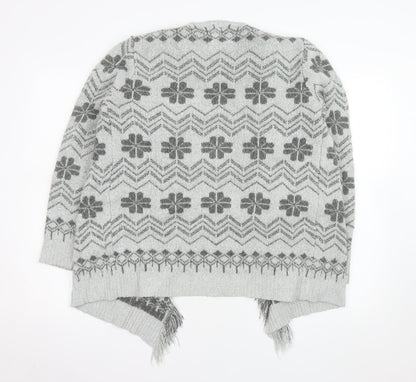 Mantaray Women’s Grey Fair Isle Fringe Cardigan Size 12 Regular