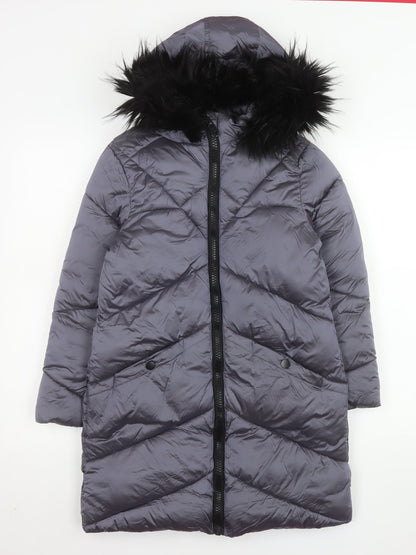 Tokyo Laundry Girls Grey Hooded Long Puffer Coat 9-10 Years Winter Jacket