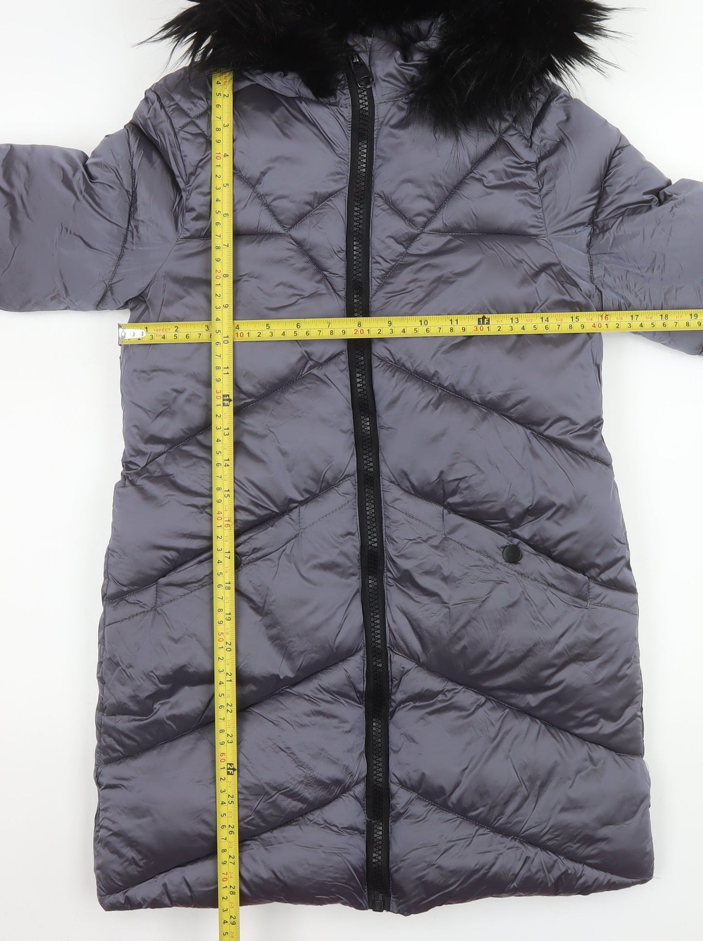 Tokyo Laundry Girls Grey Hooded Long Puffer Coat 9-10 Years Winter Jacket