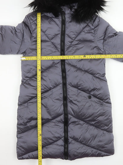 Tokyo Laundry Girls Grey Hooded Long Puffer Coat 9-10 Years Winter Jacket
