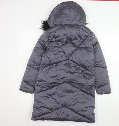 Tokyo Laundry Girls Grey Hooded Long Puffer Coat 9-10 Years Winter Jacket