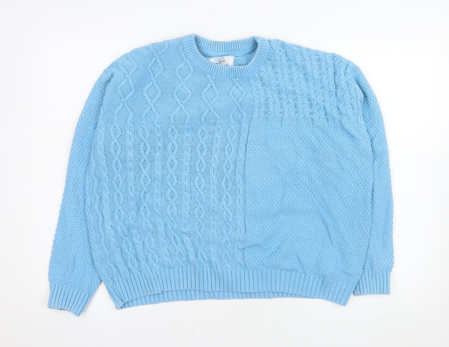 Mantaray Women Blue Cable-Knit Jumper Size 14 Cotton Blend
