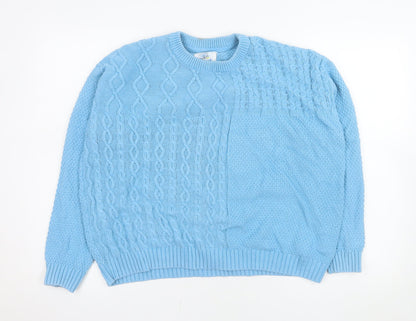 Mantaray Women Blue Cable-Knit Jumper Size 14 Cotton Blend