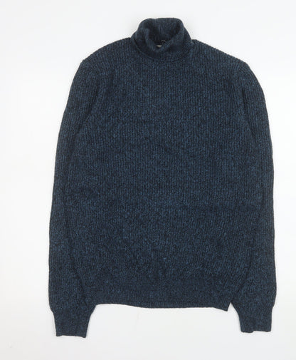 Marks and Spencer Men's Blue Roll Neck Chunky Knit Jumper Size S