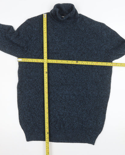 Marks and Spencer Men's Blue Roll Neck Chunky Knit Jumper Size S