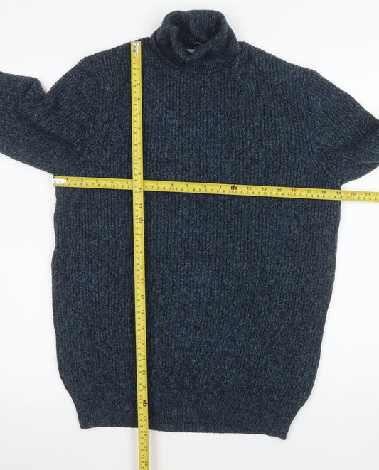 Marks and Spencer Men's Blue Roll Neck Chunky Knit Jumper Size S