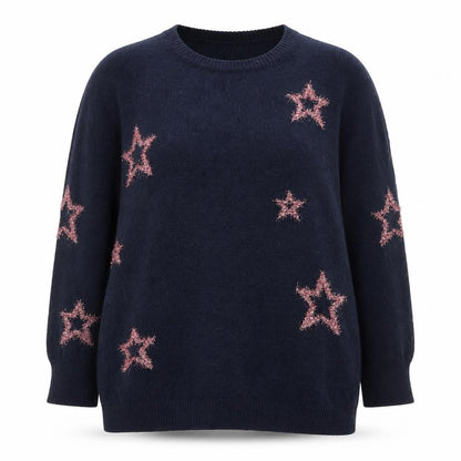 Front view of Isabella D. Women's Blue Star Knit jumper, size 18 Plus