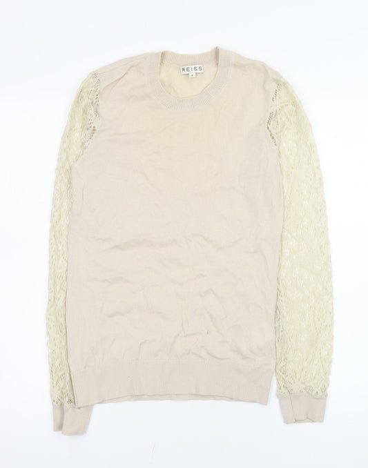 Womens UK Size M Reiss Beige Basic Blouse