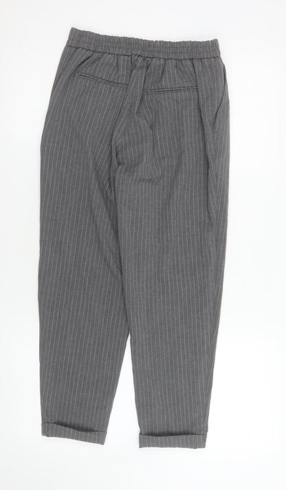 Pull&Bear Womens Grey Pinstripe Tapered Trousers Size S