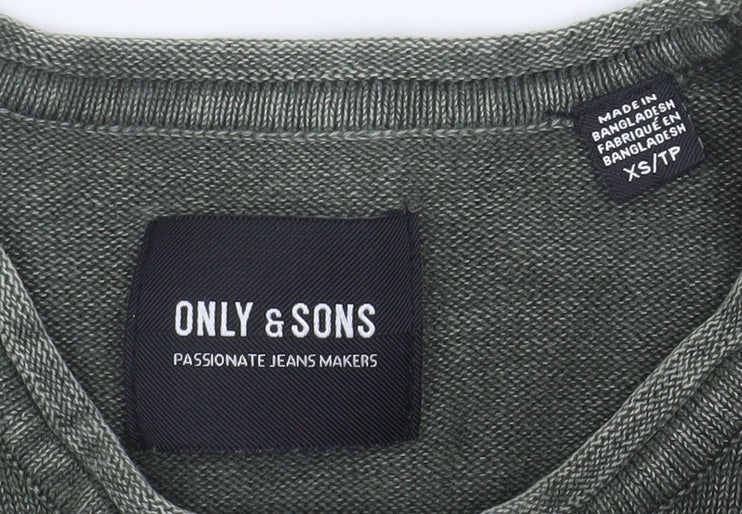 Mens UK Size XS ONLY & SONS Green Pullover Jumper