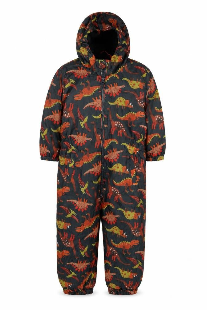 Front view of Tu boys’ multicoloured dinosaur print hooded waterproof snowsuit 6-7 years