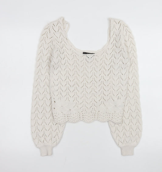 Womens UK Size S FOREVER 21 Ivory Cropped Blouse