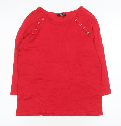 M&Co Petite Women’s Red 3/4 Sleeve Button Detail Knit Top Size 12