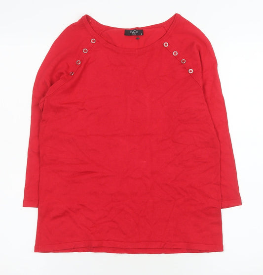 M&Co Petite Women’s Red 3/4 Sleeve Button Detail Knit Top Size 12