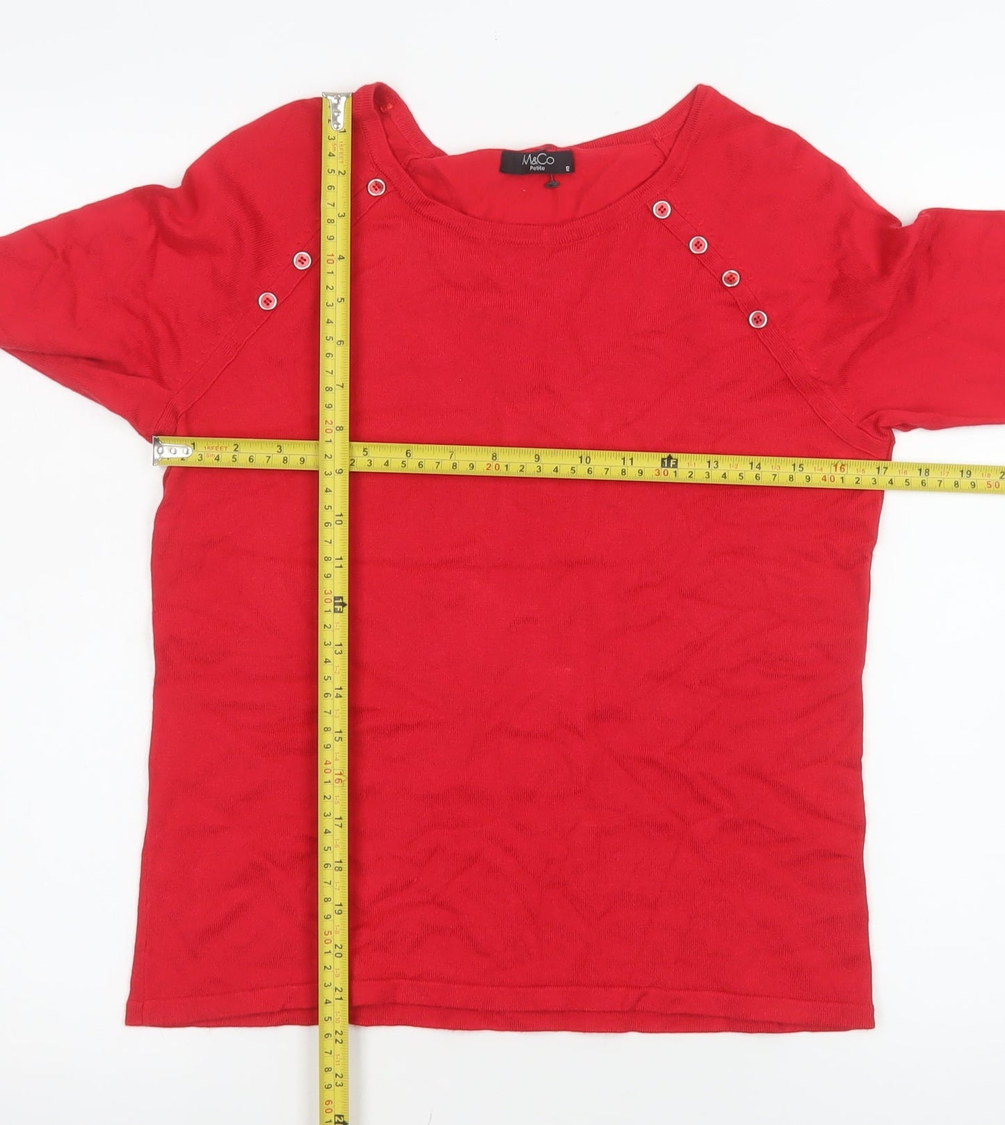 M&Co Petite Women’s Red 3/4 Sleeve Button Detail Knit Top Size 12