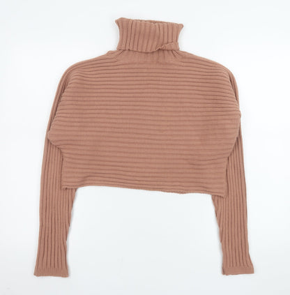 New Look Women Brown Cropped Roll Neck Knit Jumper Size S