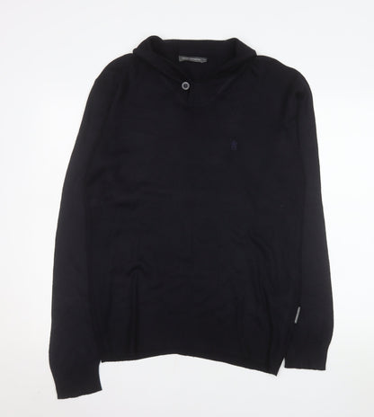 French Connection Men's Black Henley Jumper Size M Acrylic Knit
