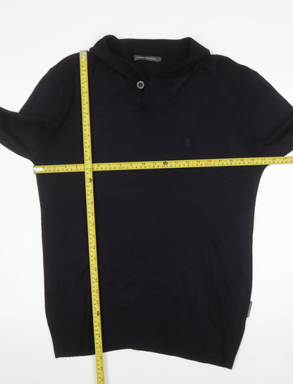 French Connection Men's Black Henley Jumper Size M Acrylic Knit