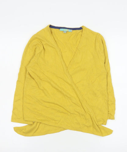 Boden Women's Yellow Wrap V-Neck Long Sleeve Cotton Blend Jumper Size 16