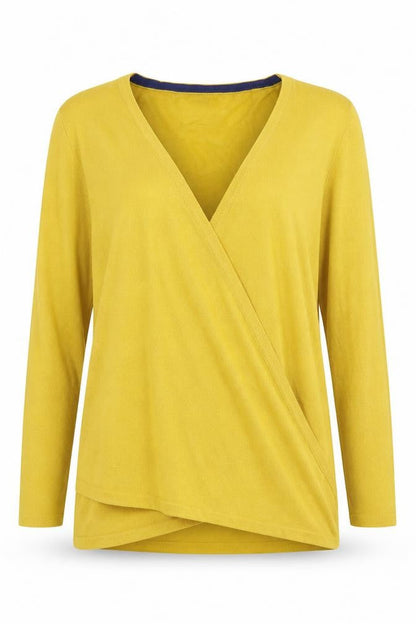Boden Women's Yellow Wrap V-Neck Long Sleeve Cotton Blend Jumper Size 16