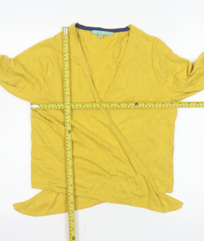 Boden Women's Yellow Wrap V-Neck Long Sleeve Cotton Blend Jumper Size 16