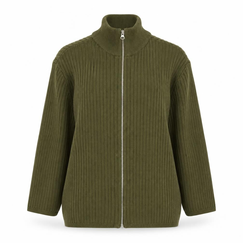 ASOS Women’s Green Ribbed Cotton Zip-Up Knit Jacket Size 16