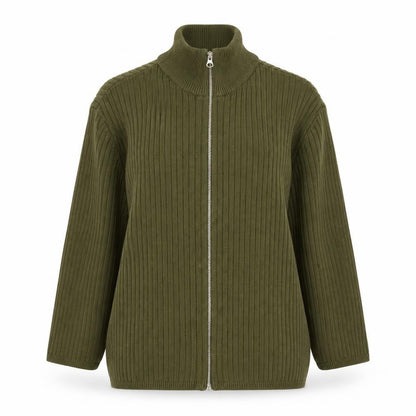 ASOS Women’s Green Ribbed Cotton Zip-Up Knit Jacket Size 16