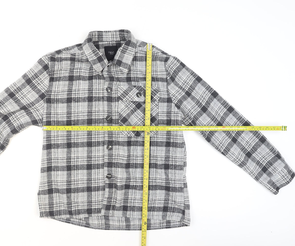 Next Men's Grey Checked Flannel Button-Up Shirt Size L